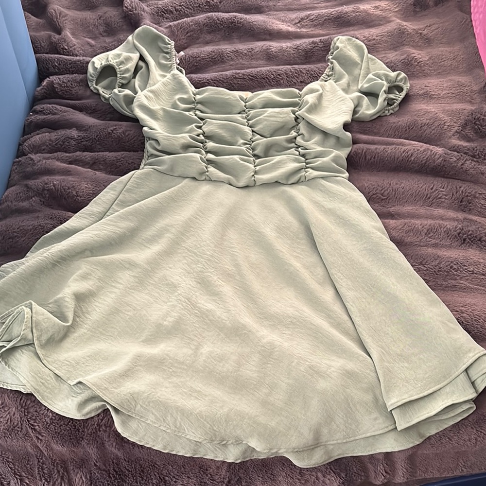 Altar'd State Green Ruched Mini Sundress